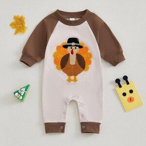 NEW! My First Thanksgiving Baby Boy Girl Outfit Little Turkey Jumpsuit Romper